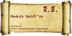 Rednik Balázs névjegykártya